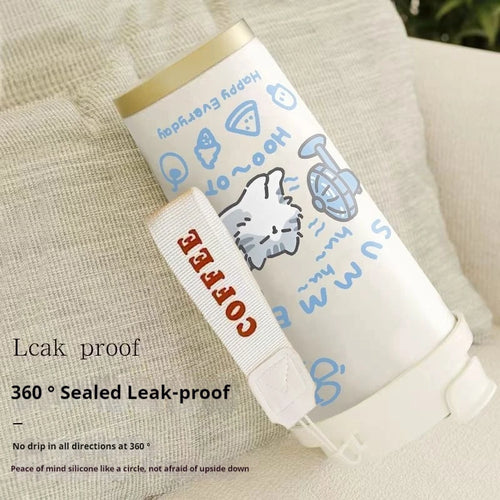 520ml Cute Cartoon Cat Insulated Cup High Appearance Stainless Steel Straw Cup Cold And Hot Insulation Double Drinking Cup