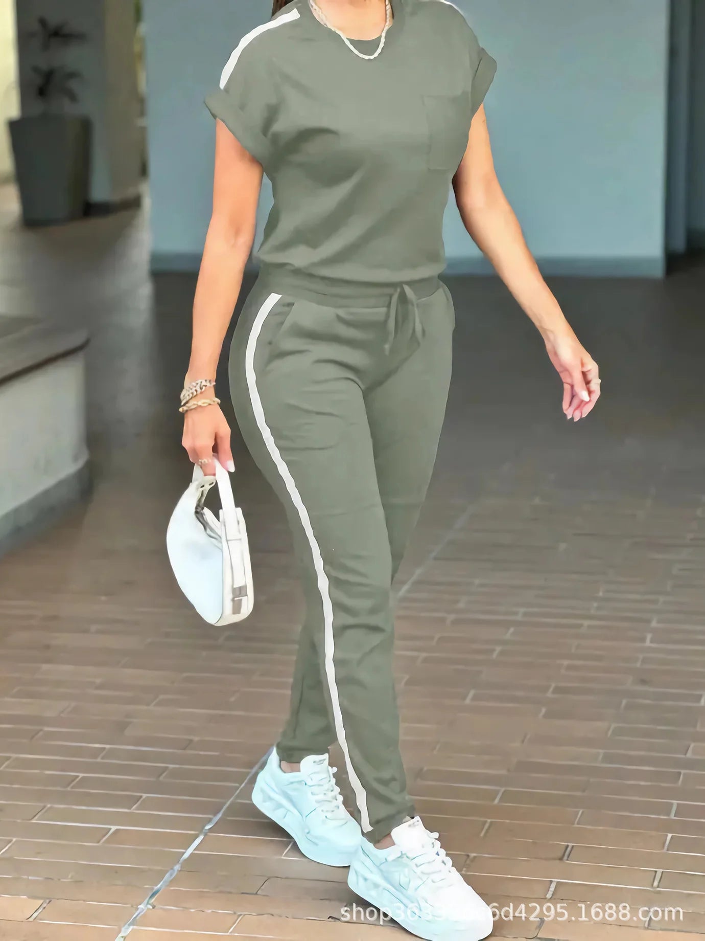 Women Sport Pant Set Two Piece Lace Up Elastic Waist Y2k Streetwear 2026 summer