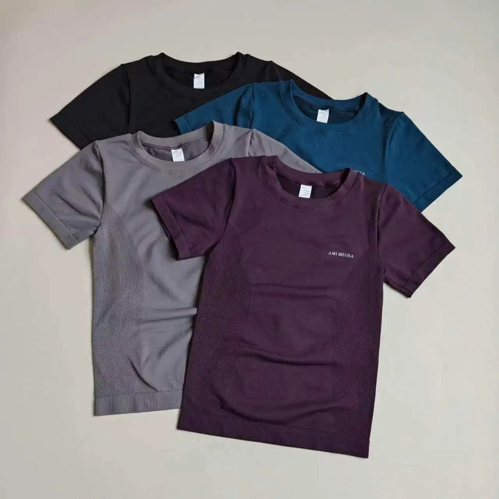 Summer Sports Tops for Women, Seamless Running Fitness Wear, Short Quick-Drying Breathable Training Yoga Fitness Short Sleeves