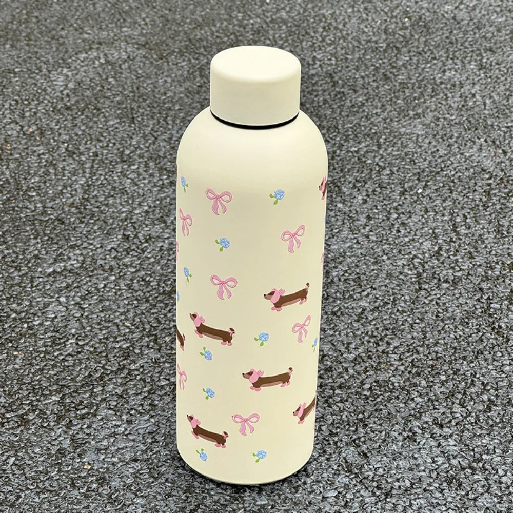500ml Insulated Cup Stainless Steel Bowknot Dachshund Thermal Car Cup Double Wall Small-mouth Travel Insulated Flask