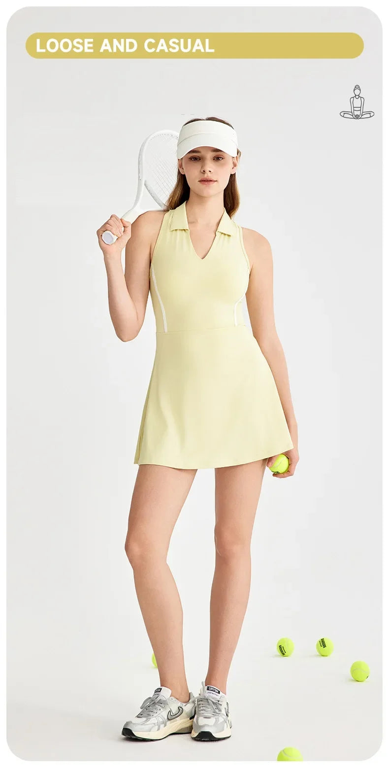 New Sports Dresses Women Tennis Dress Polo Lapel V-Neck Fitness Outfits Golf Skirt with Bra