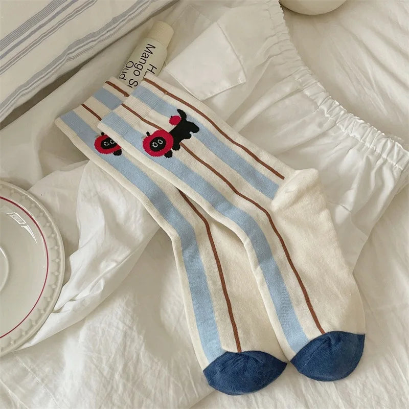Socks For Women Cute New Novelties Fashion Cotton Breathable Funny Socks Female Casual Long Preppy Style Cartoon Socks Striped