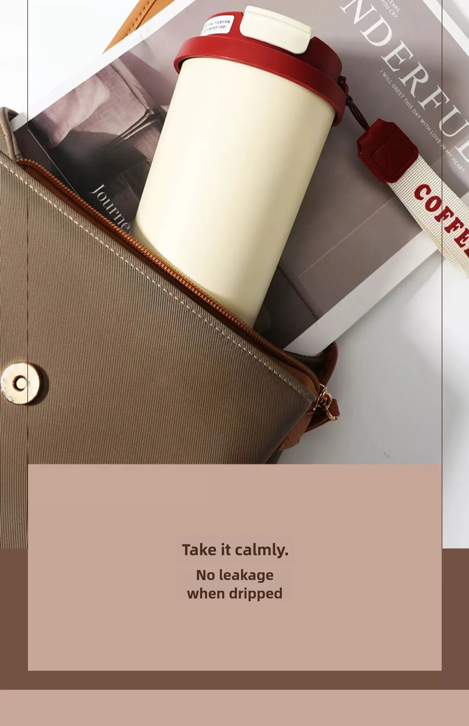 Ceramic Lined Insulated Cup Travel Coffee Cup with Sealed Lid Reusable Ceramic Lining High Aesthetic Value
