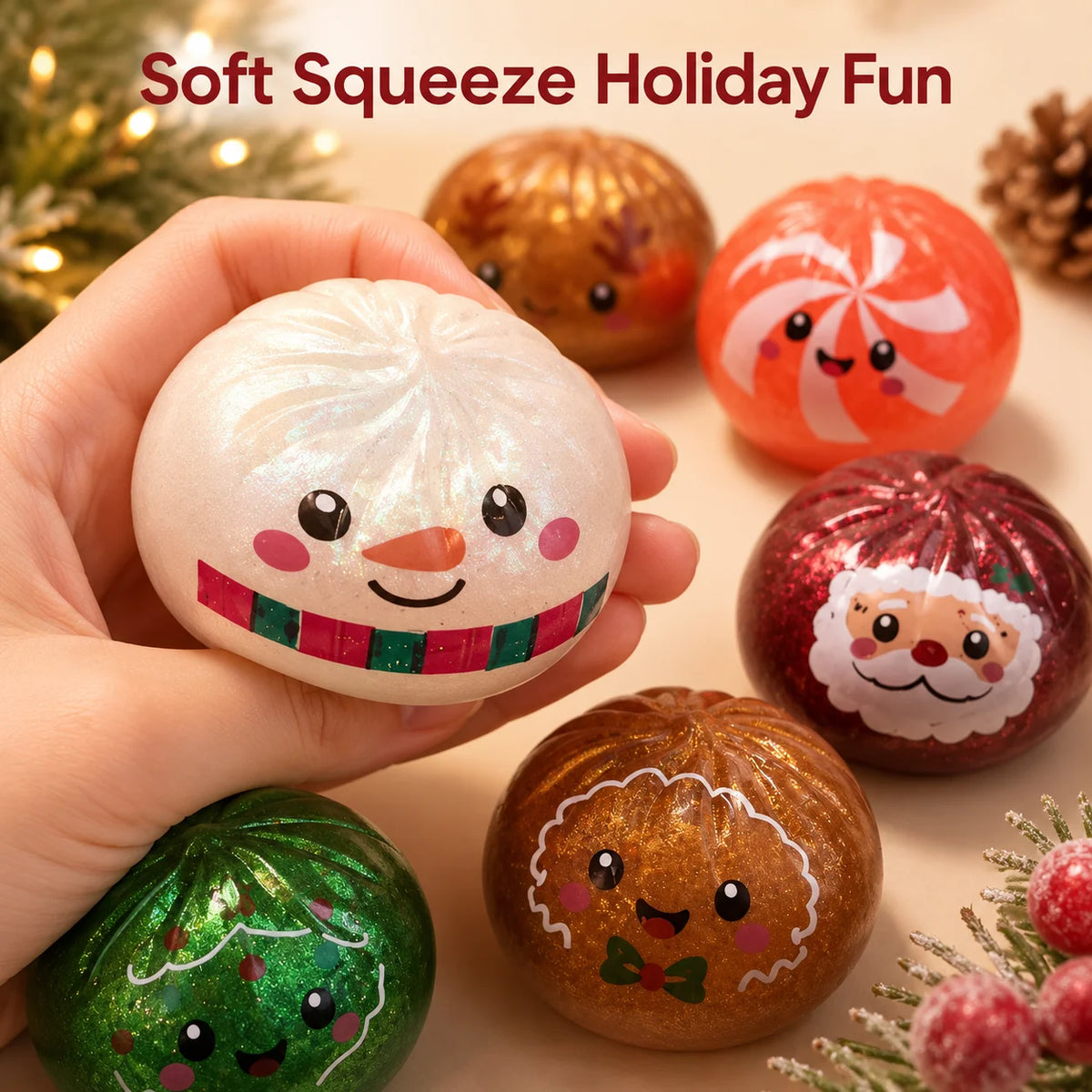 Holiday Dumpling Squishy Toy Random Color Slow Rising Squeeze Sensory Fidget Stress Relief Office Desk Decoration Gift