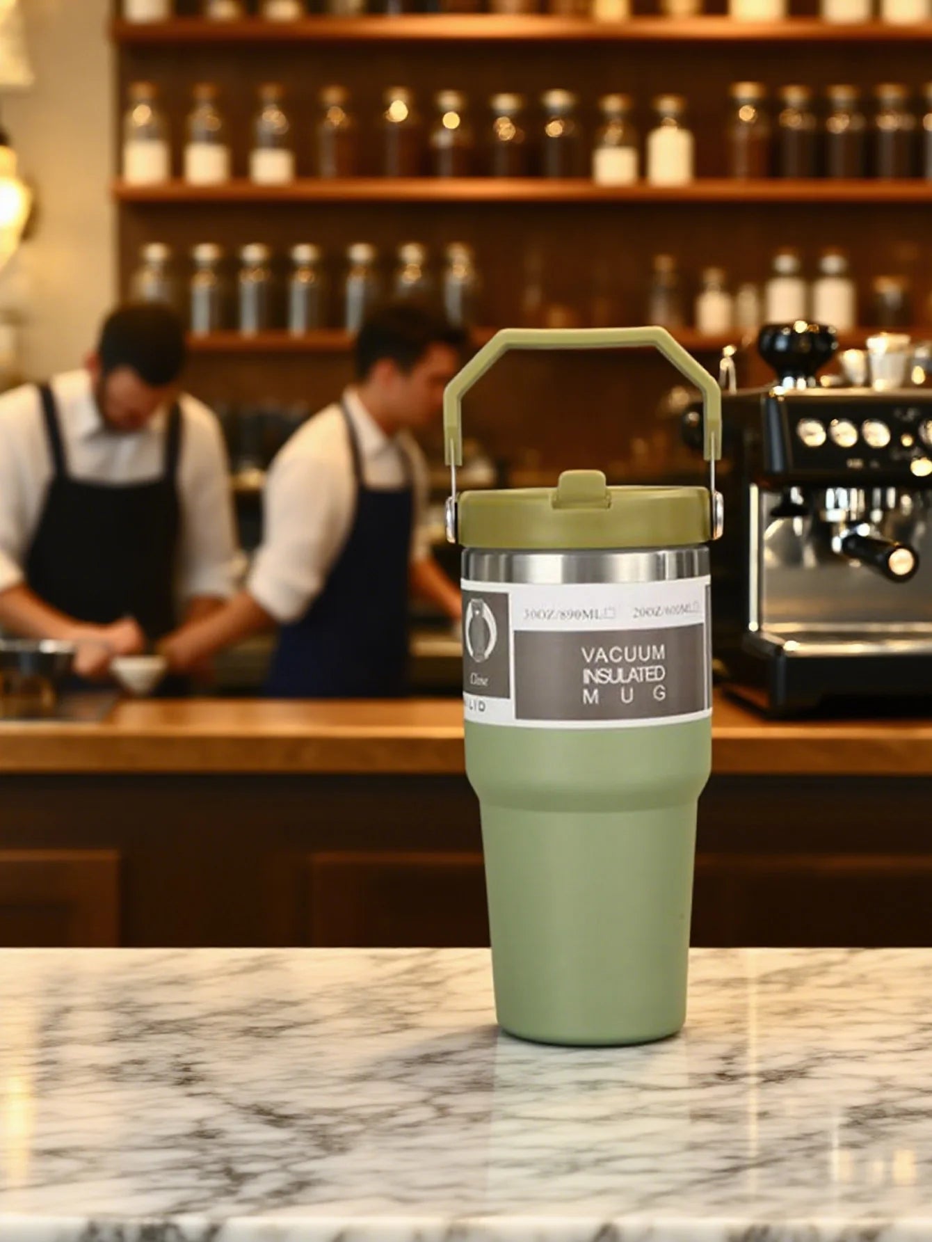 30-ounce insulated travel cup with handle, stainless steel double-wall vacuum milk cup