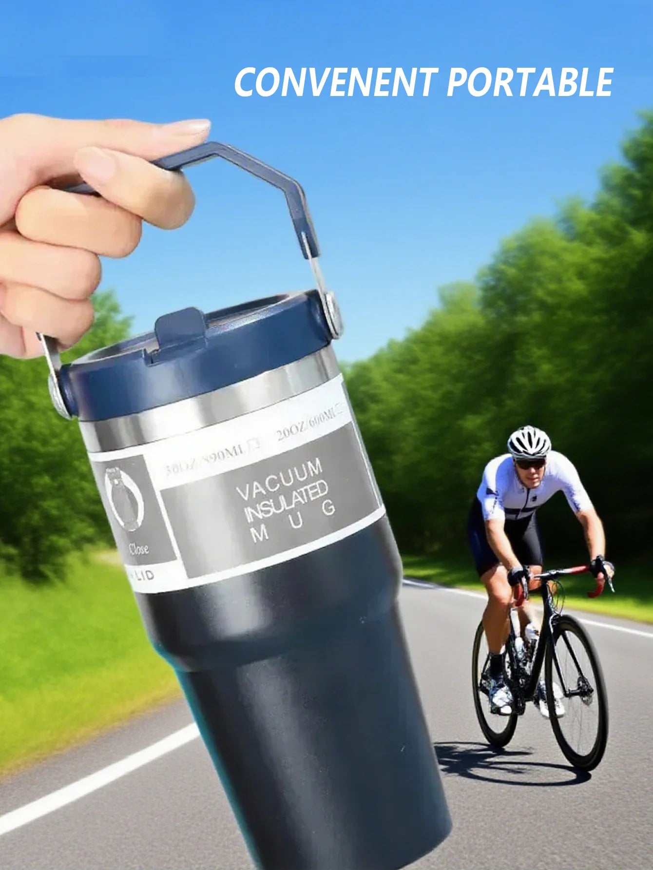 30-ounce insulated travel cup with handle, stainless steel double-wall vacuum milk cup