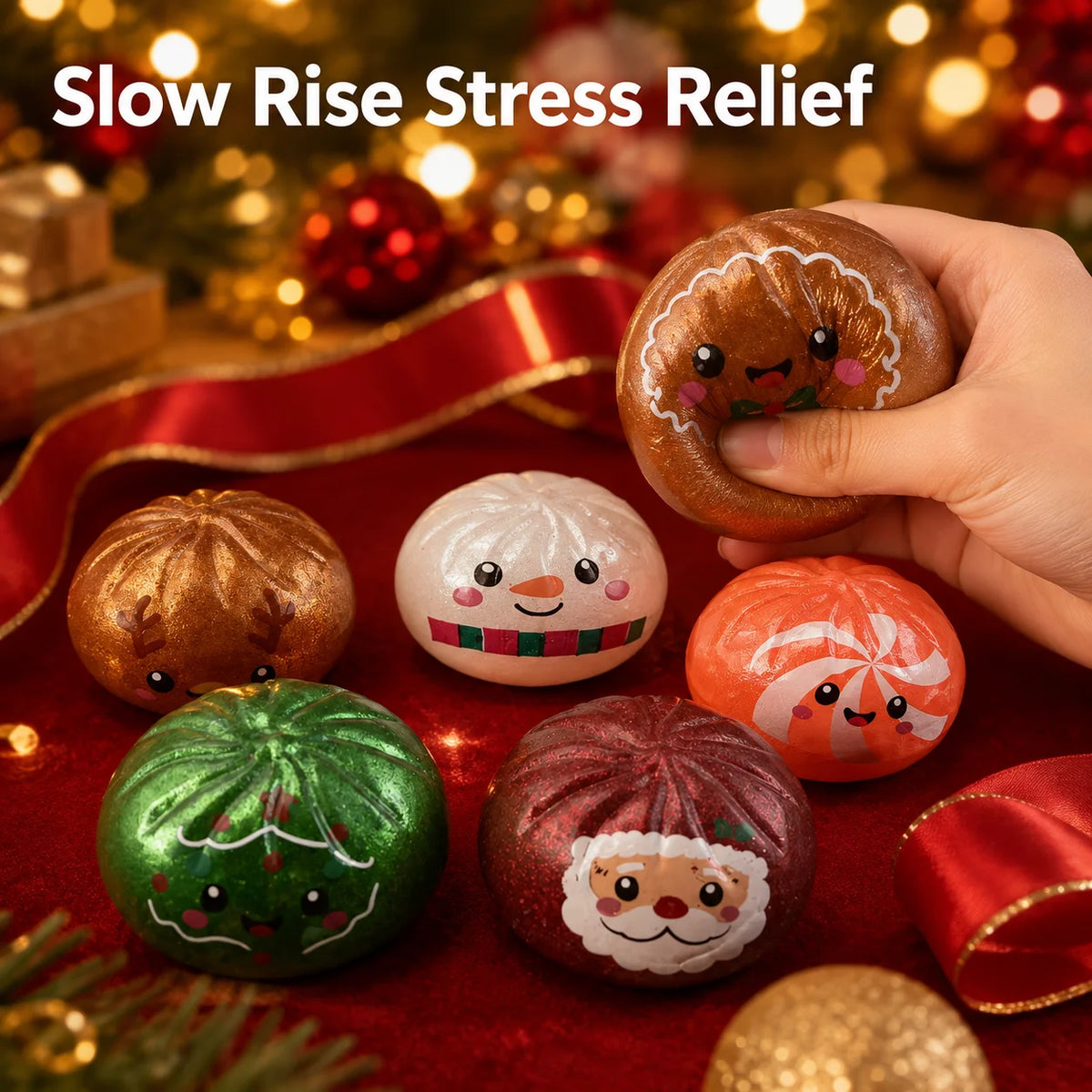 Holiday Dumpling Squishy Toy Random Color Slow Rising Squeeze Sensory Fidget Stress Relief Office Desk Decoration Gift