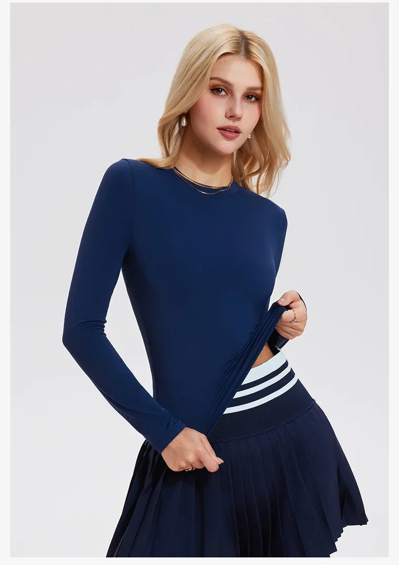 Women'S Sports Suit Tennis Skirt Set Long-Sleeved Yoga Shirt Outdoor Running Skirt Set Breathable Workout Activewear 3XL
