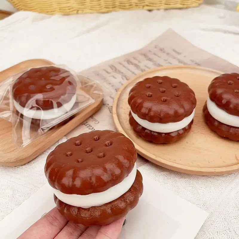 Sensory Squishy Sandwich Cookies Squeeze Toy for Hand Exercising Stress Relief Slow Rising Fidget for Office Home Use