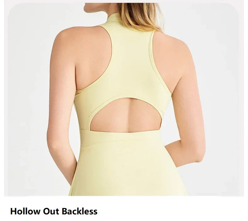 New Sports Dresses Women Tennis Dress Polo Lapel V-Neck Fitness Outfits Golf Skirt with Bra