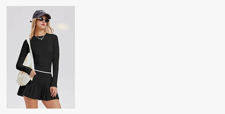 Women'S Sports Suit Tennis Skirt Set Long-Sleeved Yoga Shirt Outdoor Running Skirt Set Breathable Workout Activewear 3XL
