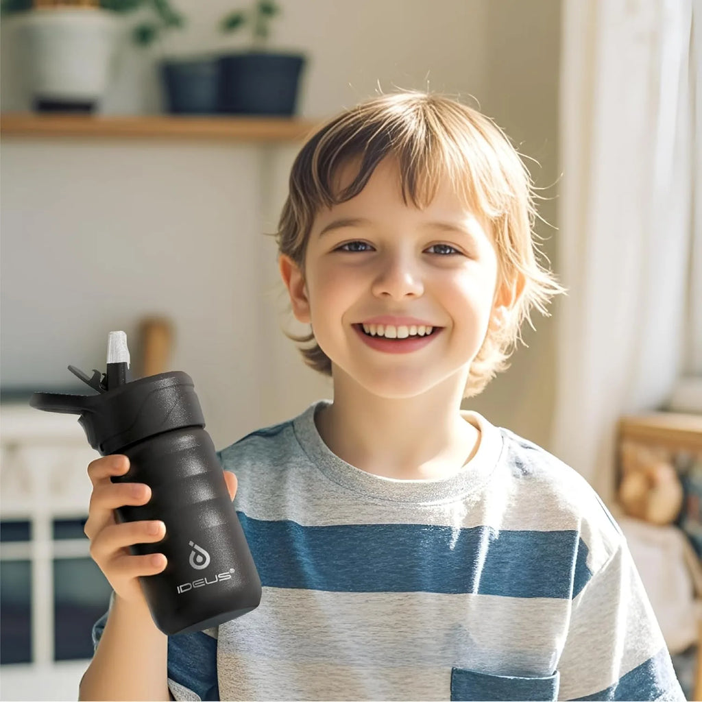 Ideus Insulated Cup Children'S Water Bottle 12oz Vacuum Stainless Steel Insulated Water Bottle With Double Lid Leak-Proof Cup