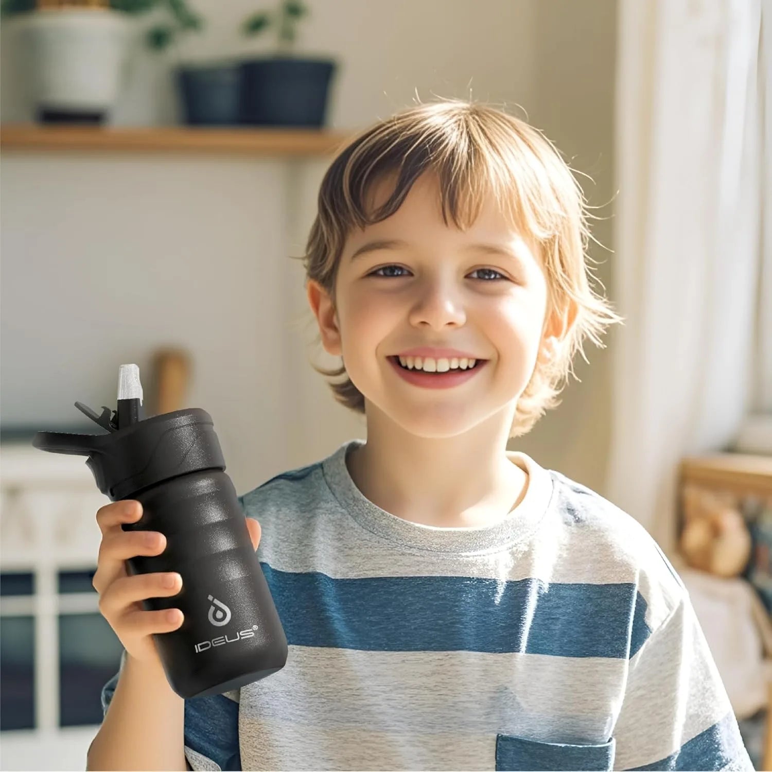 Ideus Insulated Cup Children'S Water Bottle 12oz Vacuum Stainless Steel Insulated Water Bottle With Double Lid Leak-Proof Cup