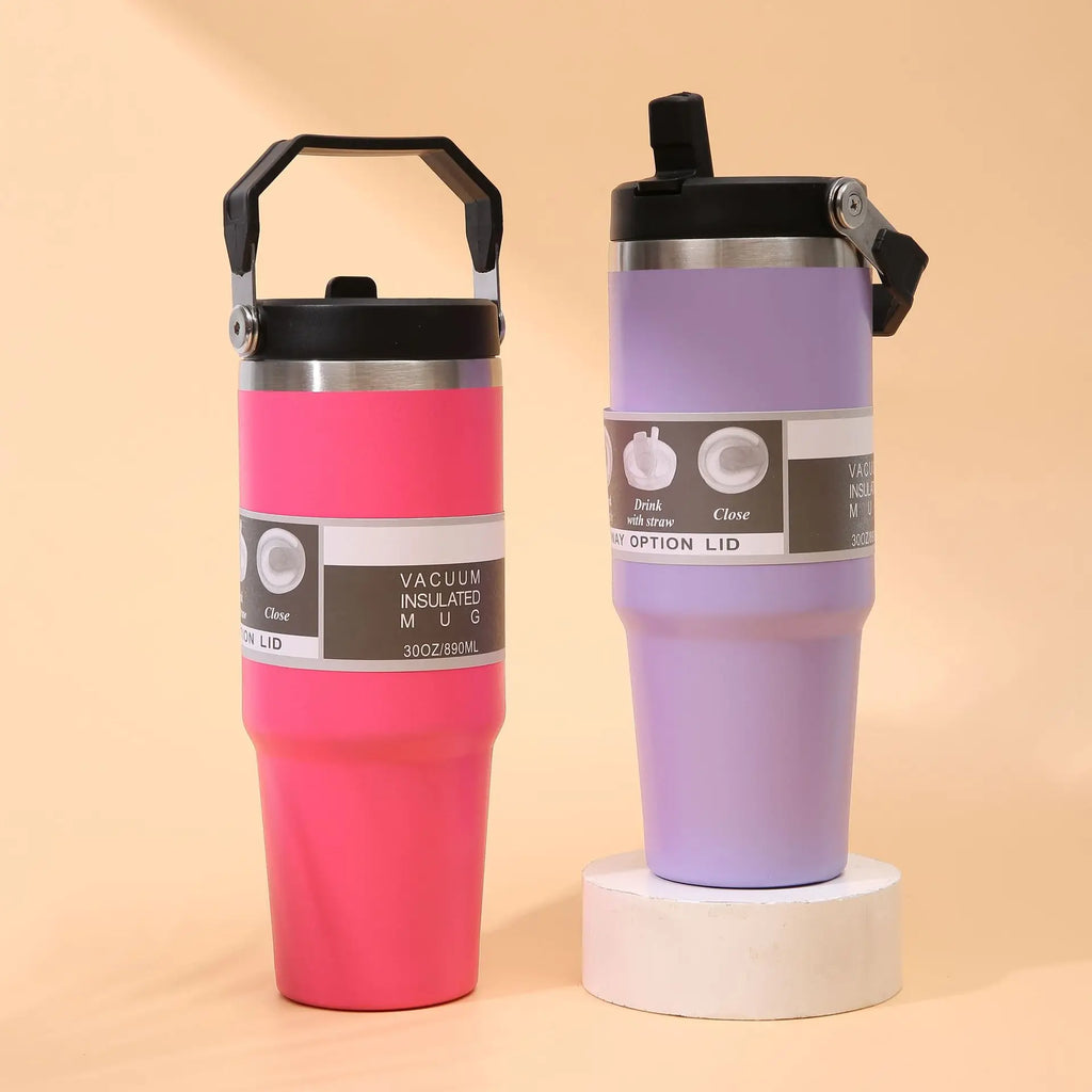 30-ounce insulated travel cup with handle, stainless steel double-wall vacuum milk cup