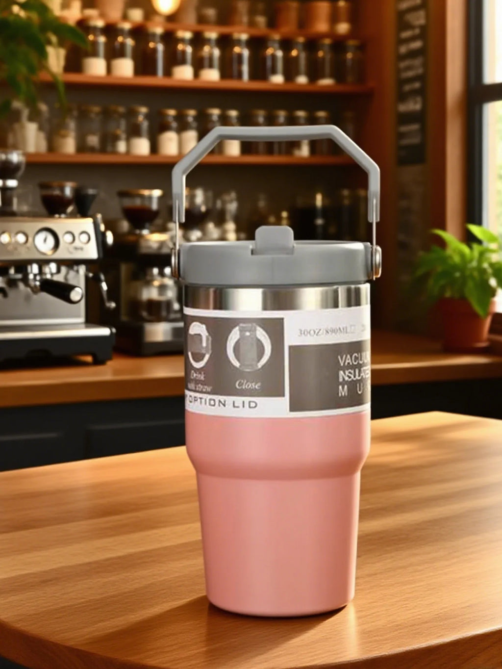 30-ounce insulated travel cup with handle, stainless steel double-wall vacuum milk cup
