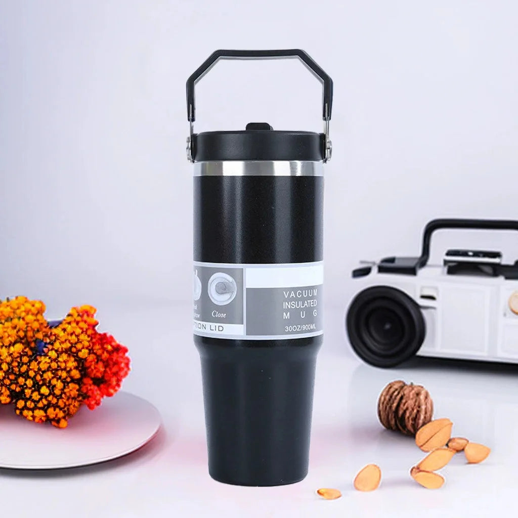 30-ounce insulated travel cup with handle, stainless steel double-wall vacuum milk cup