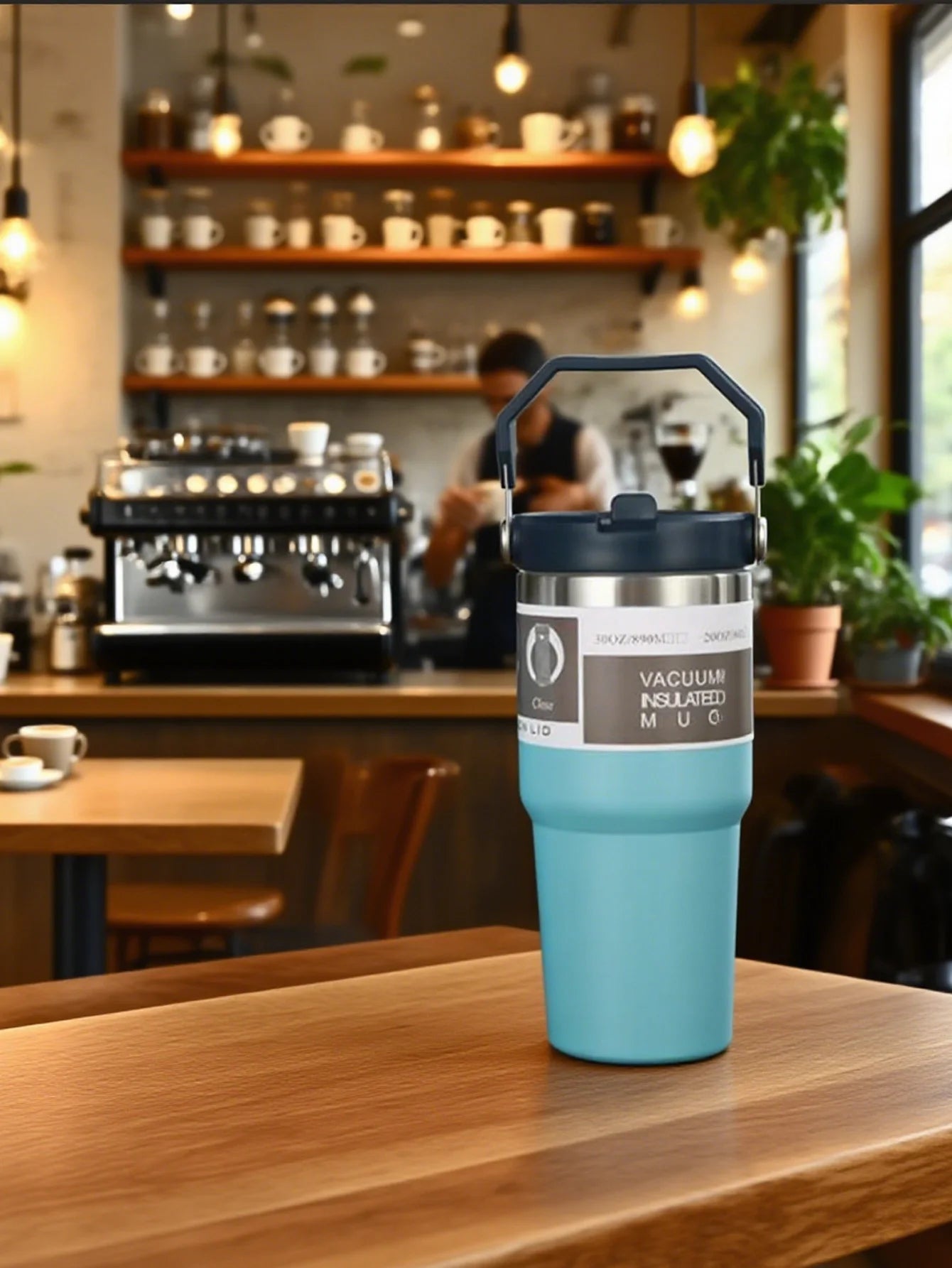 30-ounce insulated travel cup with handle, stainless steel double-wall vacuum milk cup