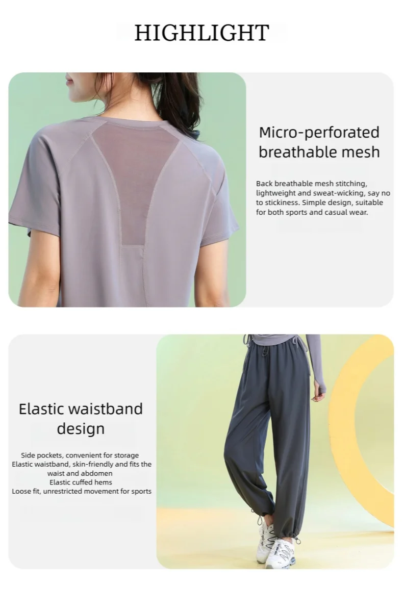 DRUR Loose Breathable Yoga Set Women Lightweight Running Tracksuit 2 Piece Gym Outfit Summer Sportswear Tops Pants Suit Yogawear