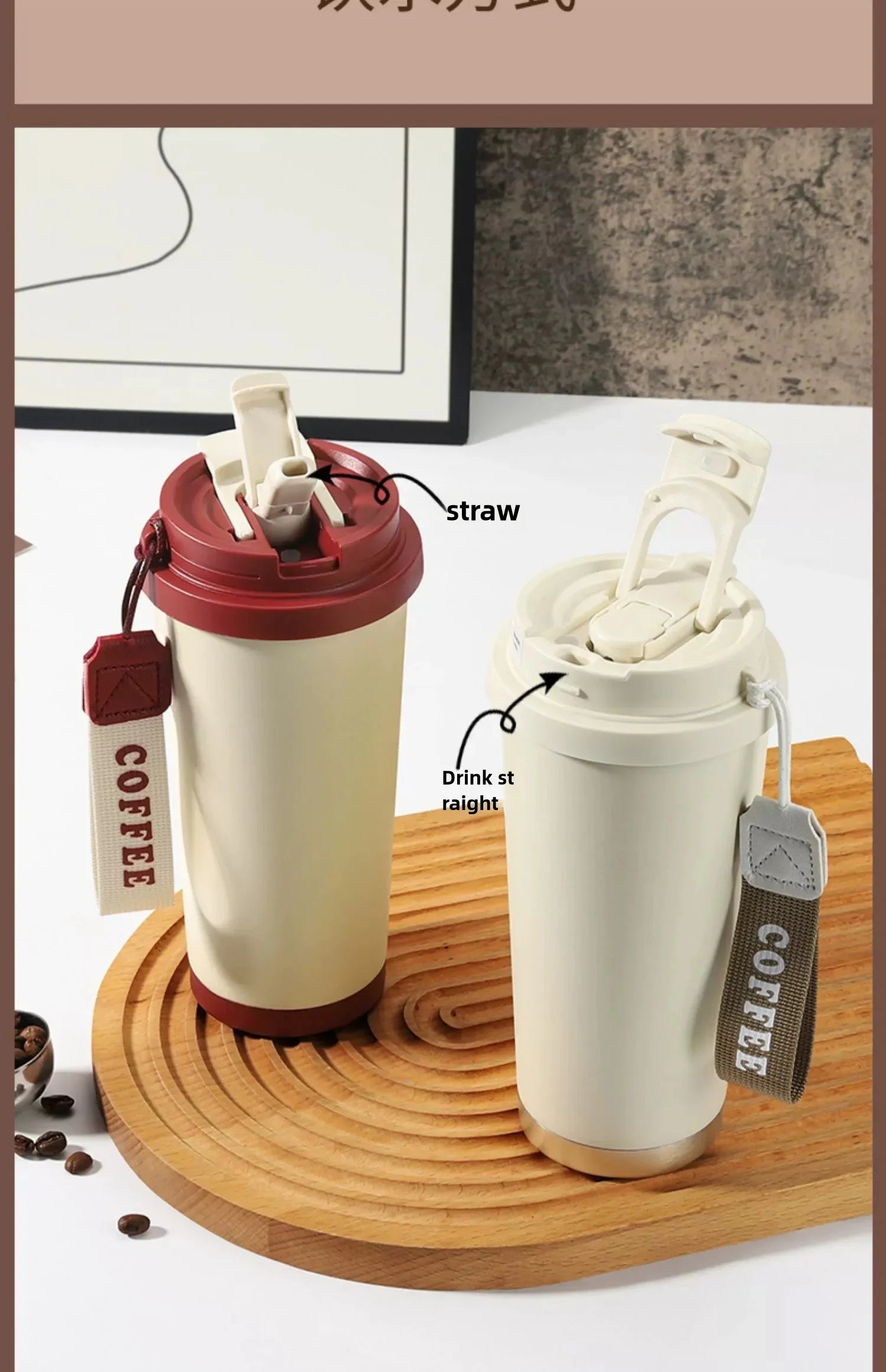Ceramic Lined Insulated Cup Travel Coffee Cup with Sealed Lid Reusable Ceramic Lining High Aesthetic Value