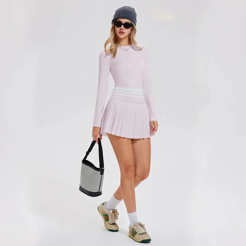 Women'S Sports Suit Tennis Skirt Set Long-Sleeved Yoga Shirt Outdoor Running Skirt Set Breathable Workout Activewear 3XL