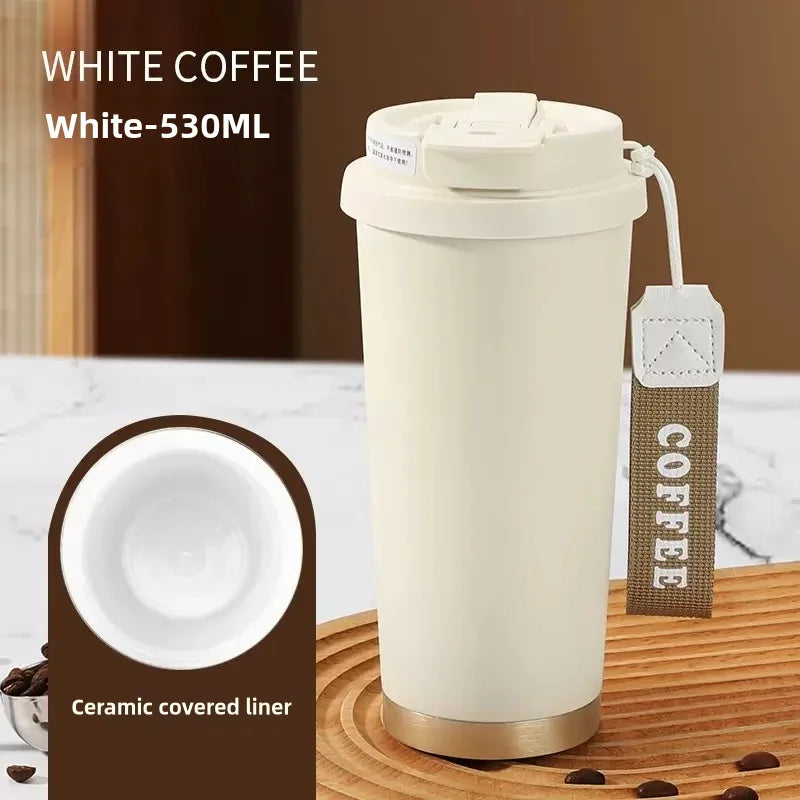 Ceramic Lined Insulated Cup Travel Coffee Cup with Sealed Lid Reusable Ceramic Lining High Aesthetic Value