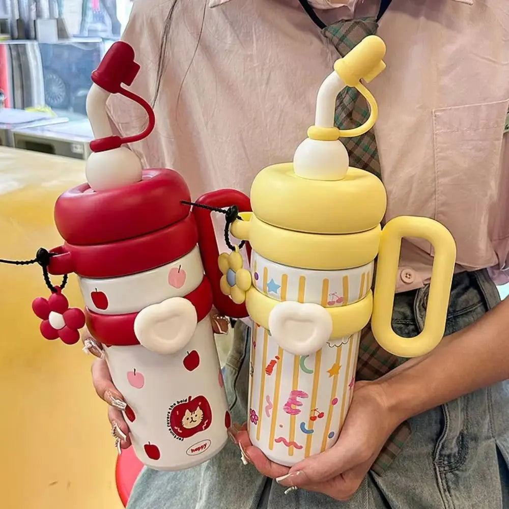 920ML Insulated Thermos with Handle Stainless Steel Thermos Coffee Cup Handheld Easy To Drink Sports Water Kettle Car Cups