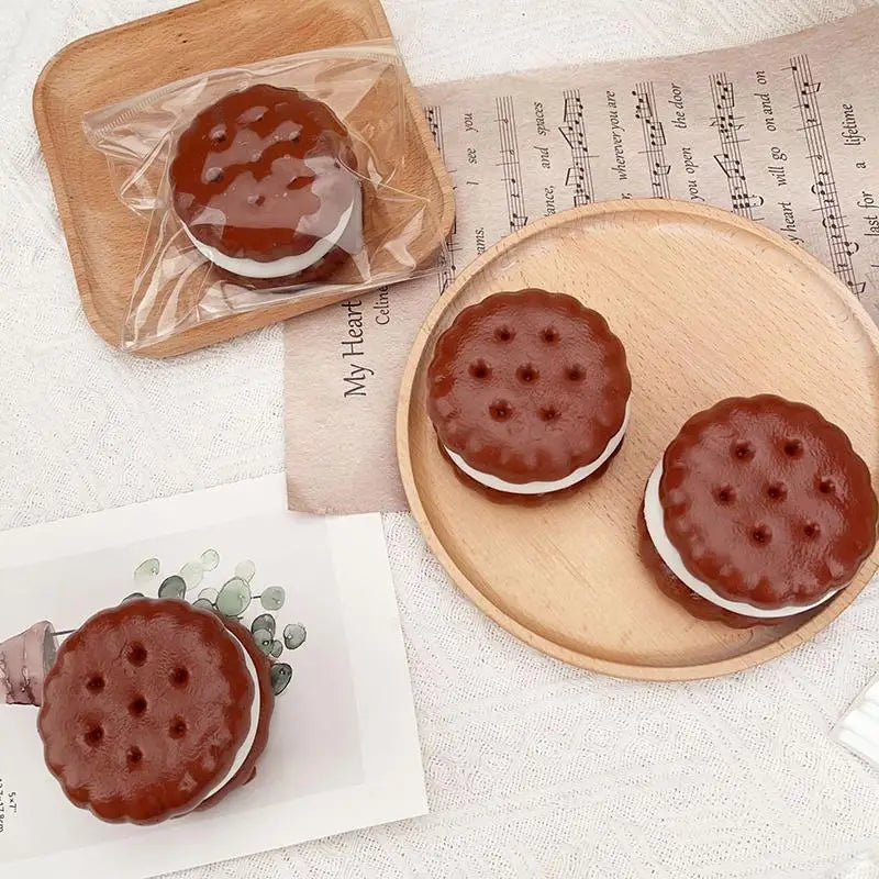 Sensory Squishy Sandwich Cookies Squeeze Toy for Hand Exercising Stress Relief Slow Rising Fidget for Office Home Use
