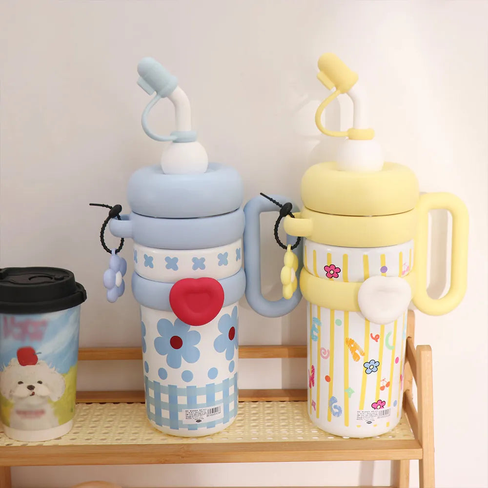 920ML Insulated Thermos with Handle Stainless Steel Thermos Coffee Cup Handheld Easy To Drink Sports Water Kettle Car Cups
