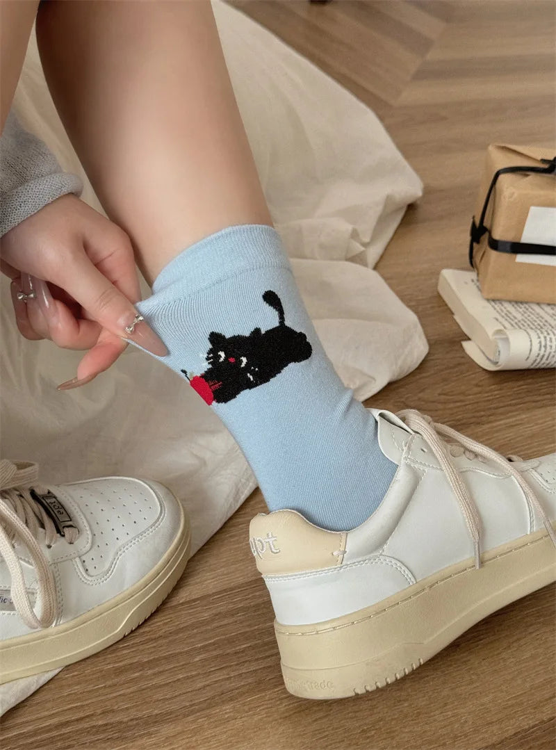 Socks For Women Cute New Novelties Fashion Cotton Breathable Funny Socks Female Casual Long Preppy Style Cartoon Socks Striped