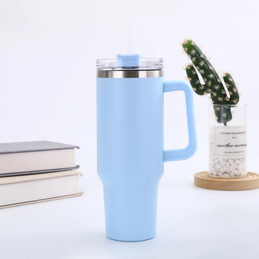 40oz Stainless Steel Insulated Car Mug Large Capacity Portable Travel Cup with Handle And Straw for Hot And Cold Beverages