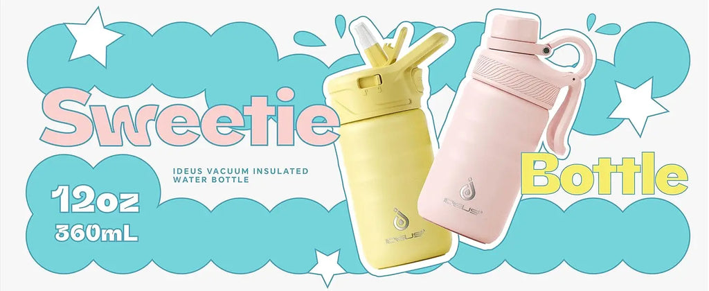 Ideus Insulated Cup Children'S Water Bottle 12oz Vacuum Stainless Steel Insulated Water Bottle With Double Lid Leak-Proof Cup