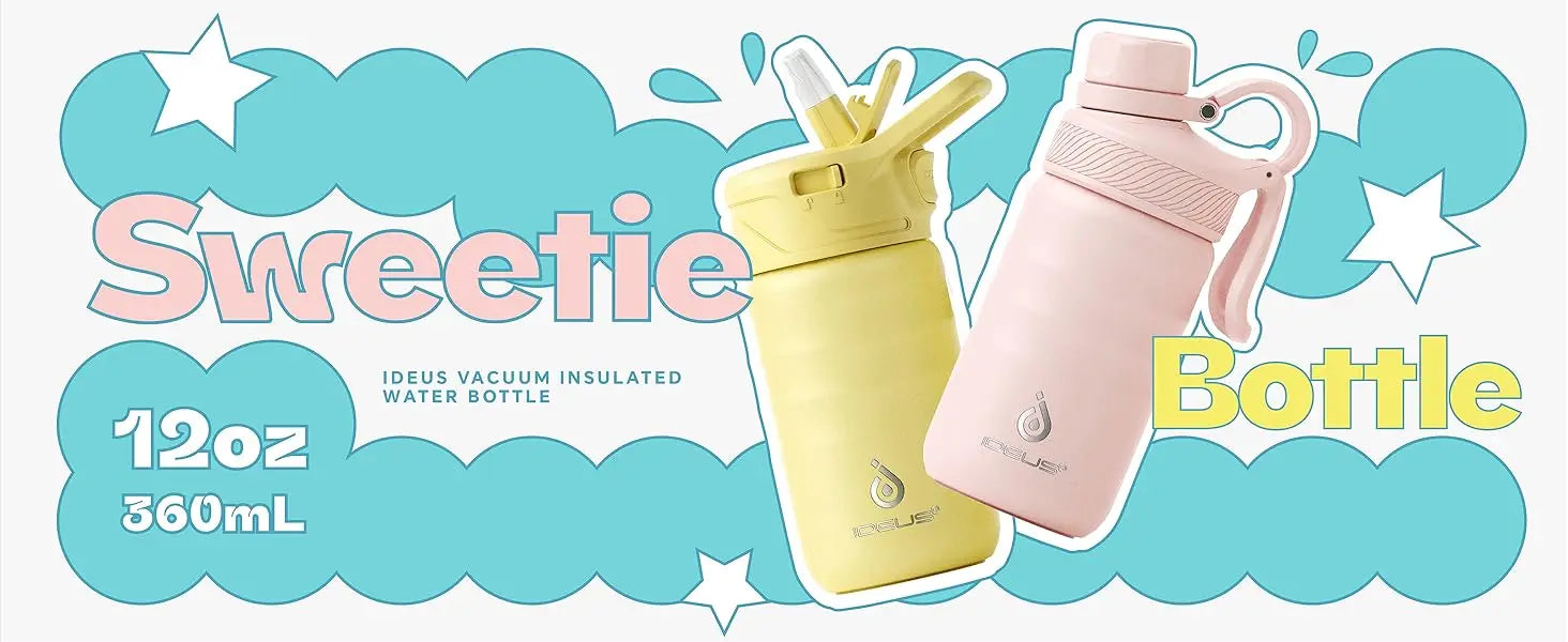 Ideus Insulated Cup Children'S Water Bottle 12oz Vacuum Stainless Steel Insulated Water Bottle With Double Lid Leak-Proof Cup