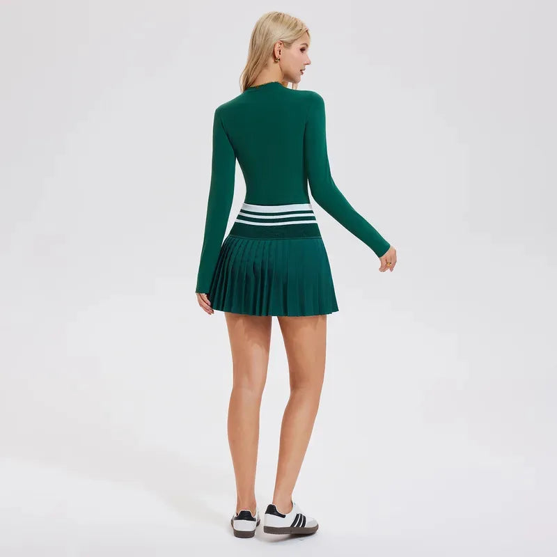 Women'S Sports Suit Tennis Skirt Set Long-Sleeved Yoga Shirt Outdoor Running Skirt Set Breathable Workout Activewear 3XL