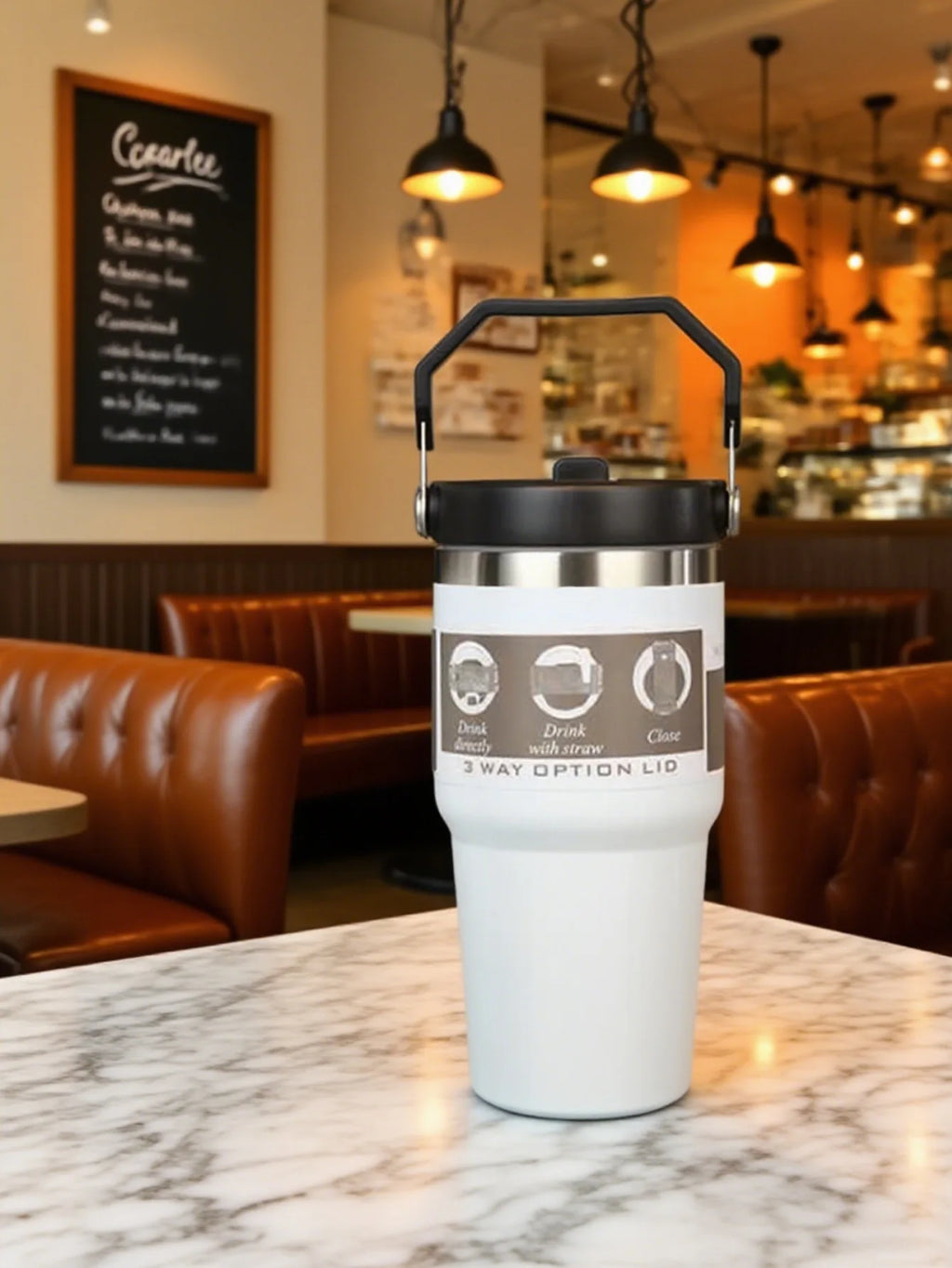 30-ounce insulated travel cup with handle, stainless steel double-wall vacuum milk cup