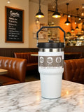 30-ounce insulated travel cup with handle, stainless steel double-wall vacuum milk cup