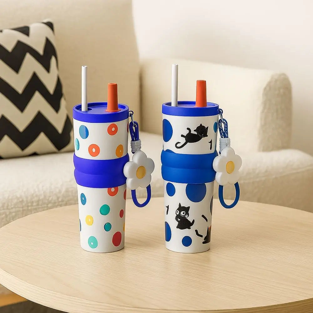 710ML Insulated Cup Stainless Steel Ceramic Coated Vacuum Cup with Lifting Rope Insulation or Cooling Thermal Water Bottle Car