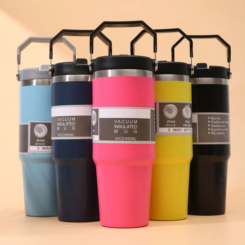 30-ounce insulated travel cup with handle, stainless steel double-wall vacuum milk cup