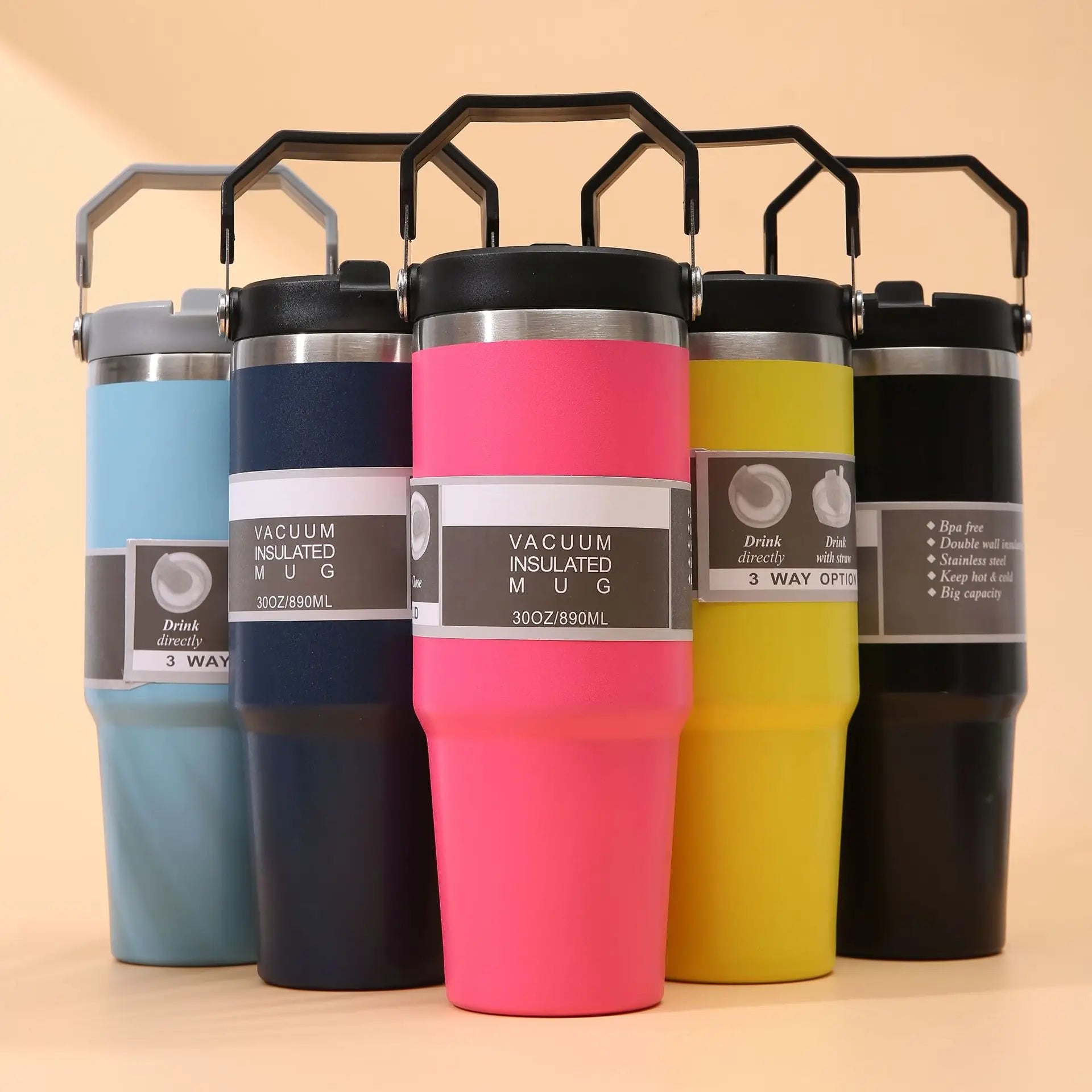 30-ounce insulated travel cup with handle, stainless steel double-wall vacuum milk cup