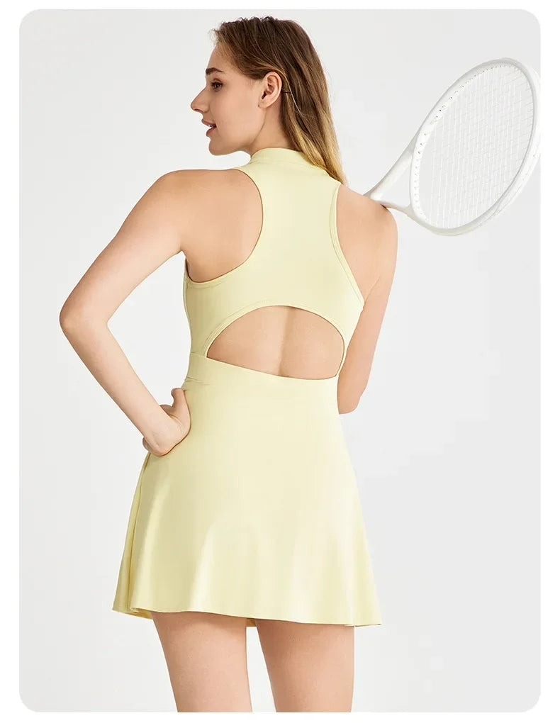 New Sports Dresses Women Tennis Dress Polo Lapel V-Neck Fitness Outfits Golf Skirt with Bra