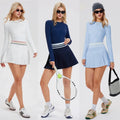 Women'S Sports Suit Tennis Skirt Set Long-Sleeved Yoga Shirt Outdoor Running Skirt Set Breathable Workout Activewear 3XL