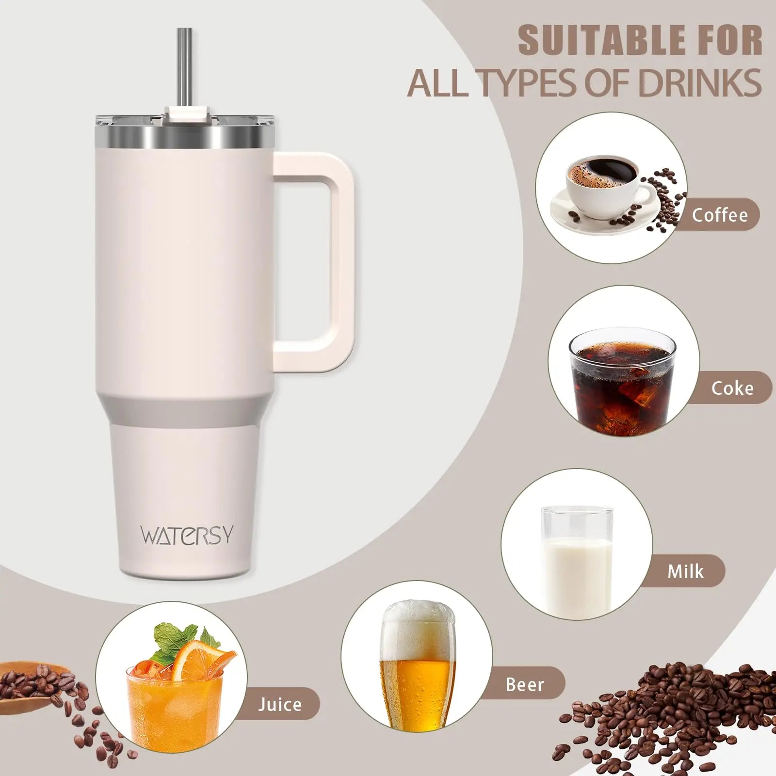 40oz Stainless Steel Insulated Car Mug Large Capacity Portable Travel Cup with Handle And Straw for Hot And Cold Beverages