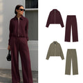 Women's Casual Sport Long Pants Sets Or Female Spring Autumn Long-Sleeve Loose Simple Pilot Jacket Or Lady Wide-Leg Trousers