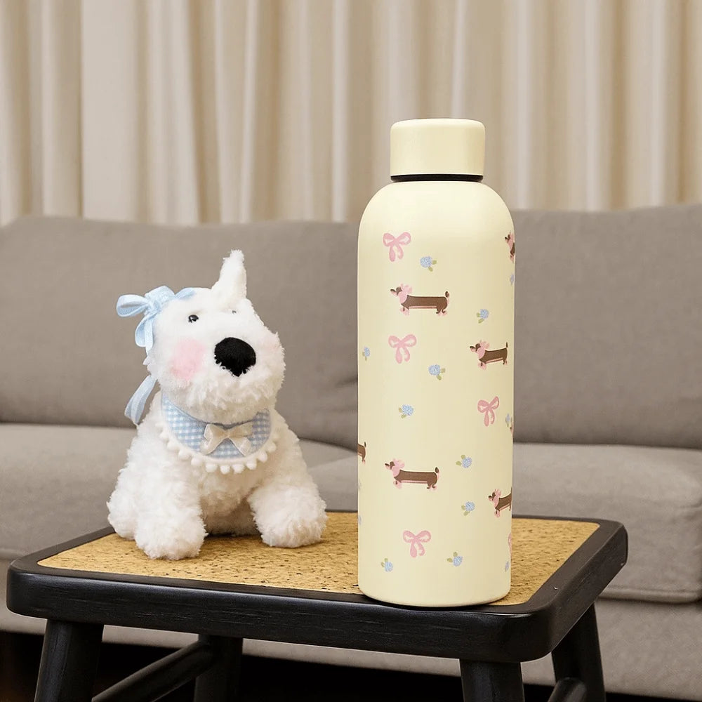 500ml Insulated Cup Stainless Steel Bowknot Dachshund Thermal Car Cup Double Wall Small-mouth Travel Insulated Flask