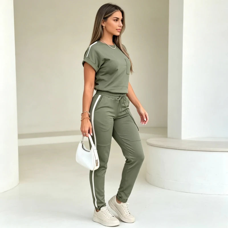 Women Sport Pant Set Two Piece Lace Up Elastic Waist Y2k Streetwear 2026 summer
