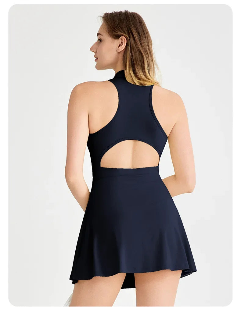 New Sports Dresses Women Tennis Dress Polo Lapel V-Neck Fitness Outfits Golf Skirt with Bra