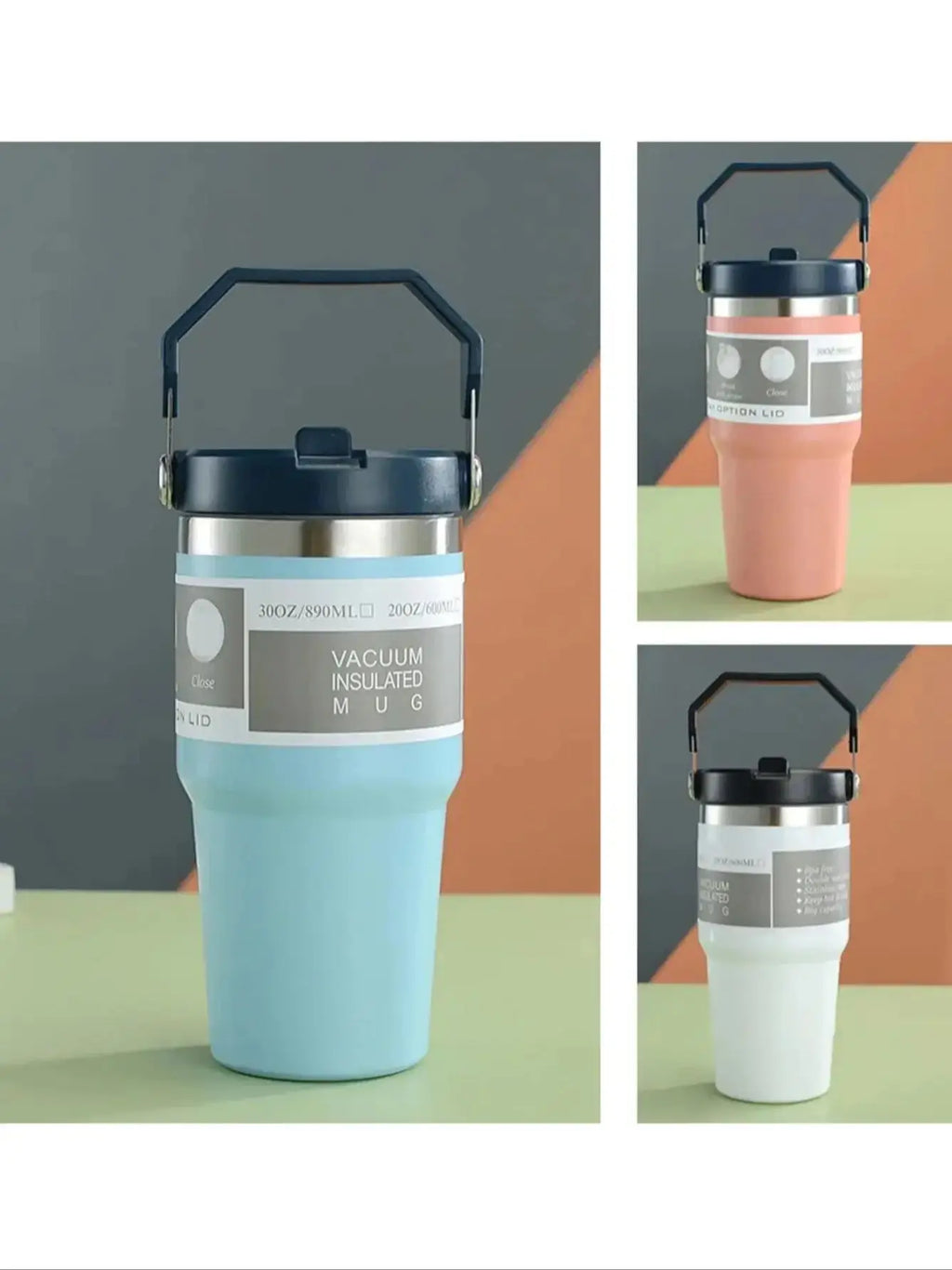 30-ounce insulated travel cup with handle, stainless steel double-wall vacuum milk cup