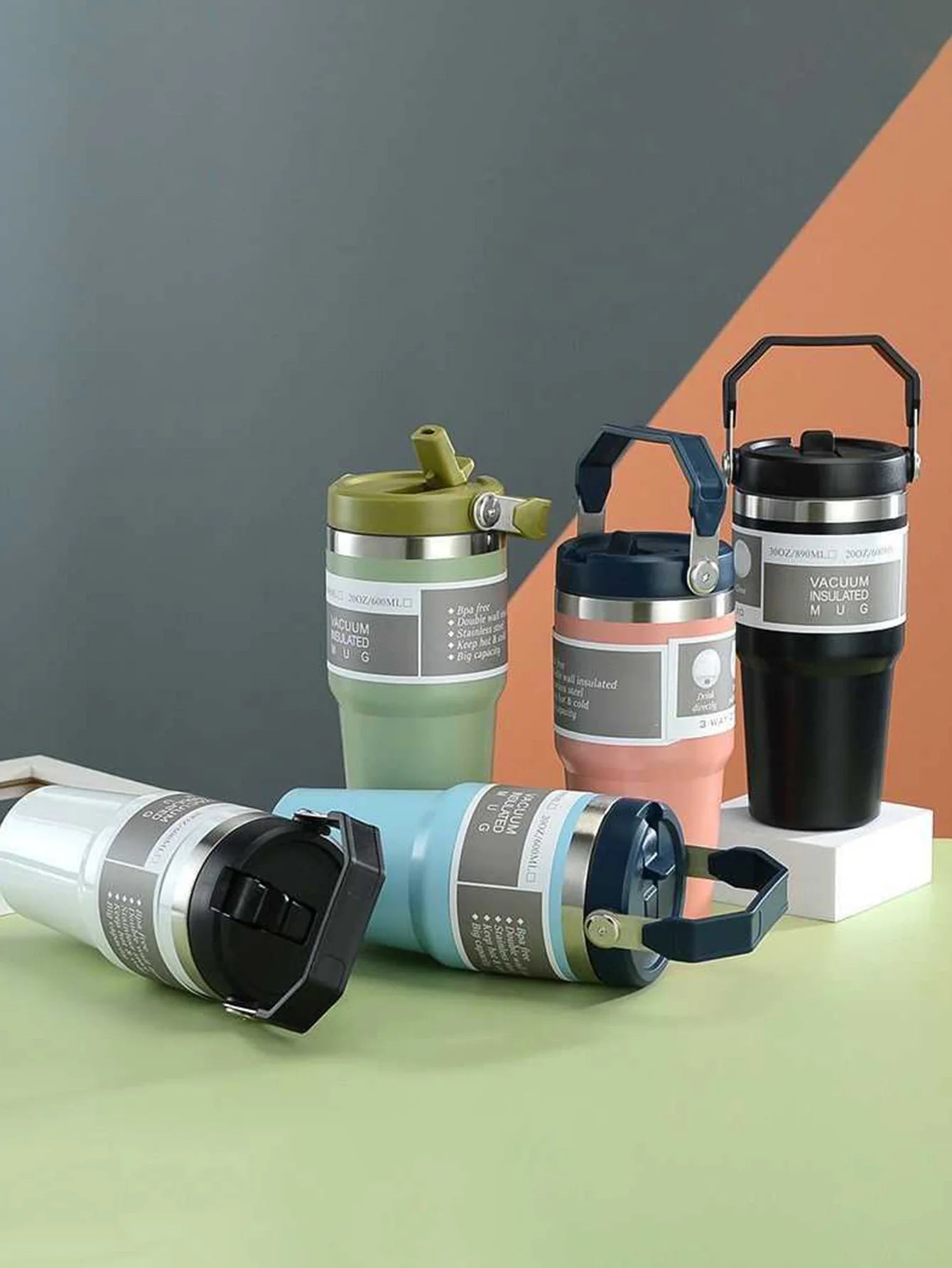 30-ounce insulated travel cup with handle, stainless steel double-wall vacuum milk cup