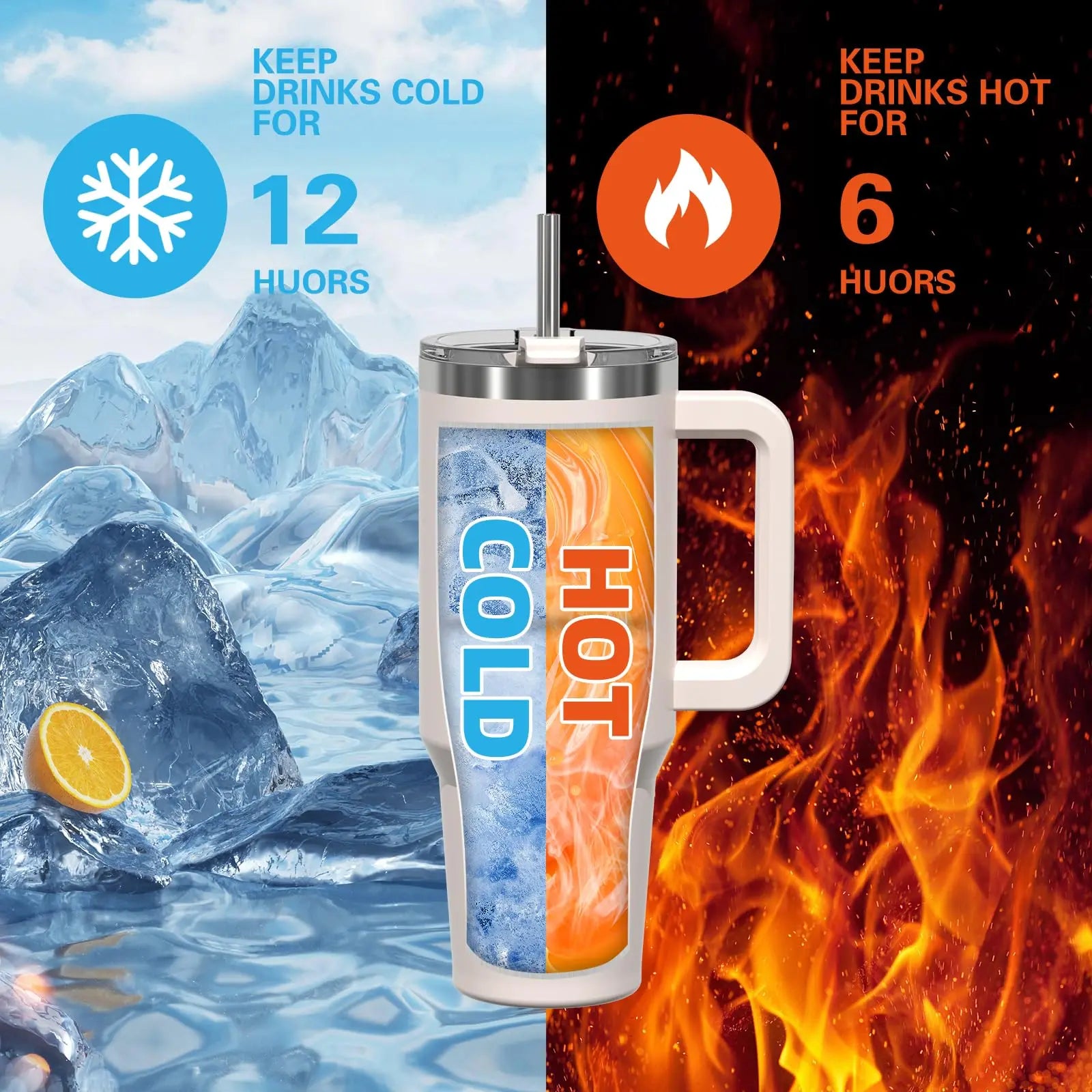 40oz Stainless Steel Insulated Car Mug Large Capacity Portable Travel Cup with Handle And Straw for Hot And Cold Beverages