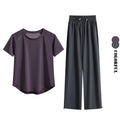 DRUR Loose Breathable Yoga Set Women Lightweight Running Tracksuit 2 Piece Gym Outfit Summer Sportswear Tops Pants Suit Yogawear