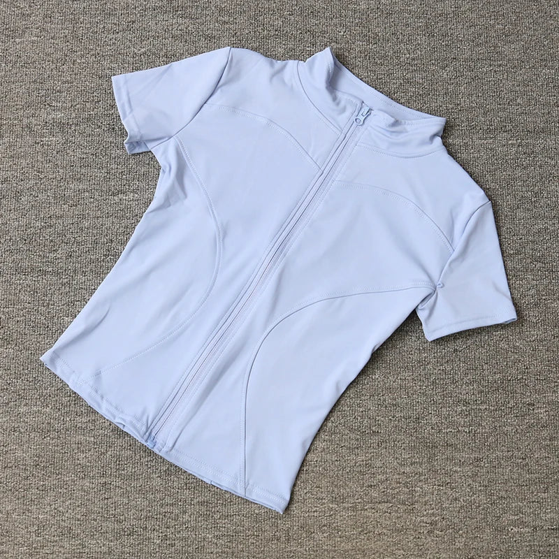 Women sport wear Slim Fit Polyester Quick-drying Full Zip Outdoor Fitness Running Tights Short Sleeves Women's Yoga Wear